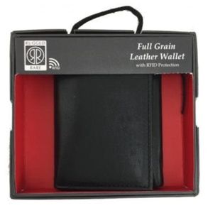 Black Leather Wallet Trifold Double ID Window RFID Credit Card Protection NIB